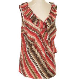 Villager by Liz Claiborne Women's Sleeveless Striped w/ Ruffles Blouse, size XL